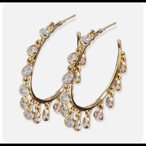 Gold hoops CZ bezel dangle charms earrings